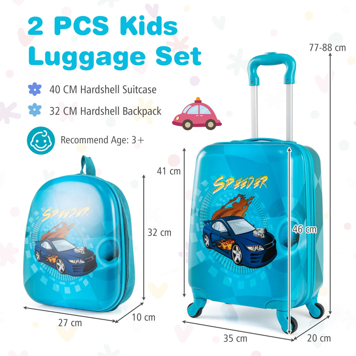 LIVSK Kinderkoffer Set - 17" Harde Koffer en 13" Rugzak - Duurzaam ABS - 4 Wielen - Voor Kinderen - Blauw