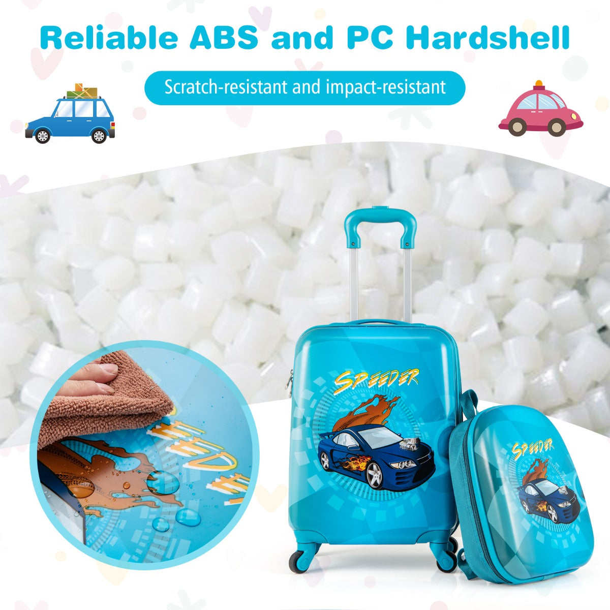 LIVSK Kinderkoffer Set - 17" Harde Koffer en 13" Rugzak - Duurzaam ABS - 4 Wielen - Voor Kinderen - Blauw