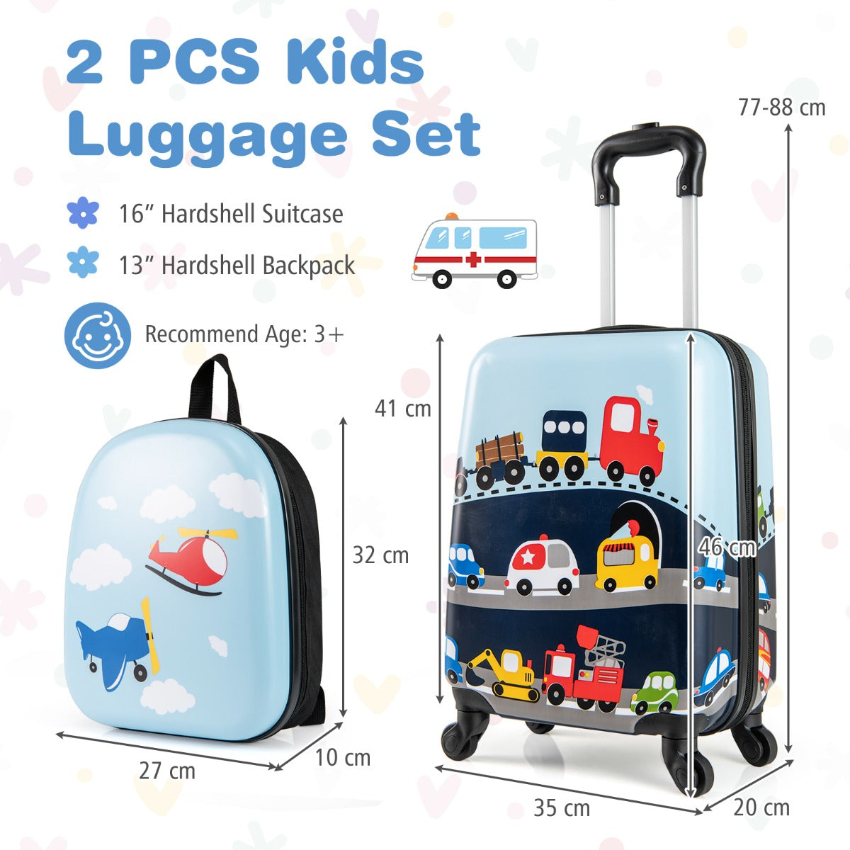 LIVSK Kinderbagageset - 17" Koffer en Rugzak - Stevig ABS en PC - Uitschuifbare Handgreep - Handbagageformaat - Blauw