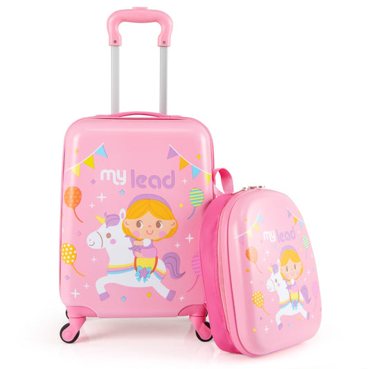 LIVSK Kinderkoffer Set - Harde Rugzak en Koffer - Handbagage - Duurzaam ABS en PC - 35 x 20 x 46 cm - Roze