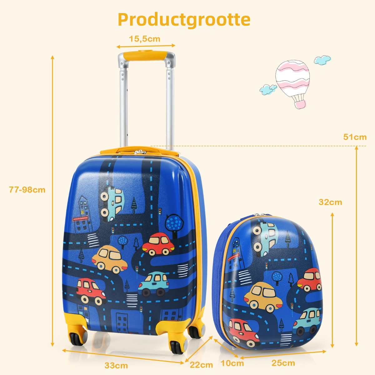 LIVSK 2-delige Kinderbagageset - 12" Rugzak en 18" Koffer - Lichtgewicht en Duurzaam - Ideaal voor School en Reizen - Blauw