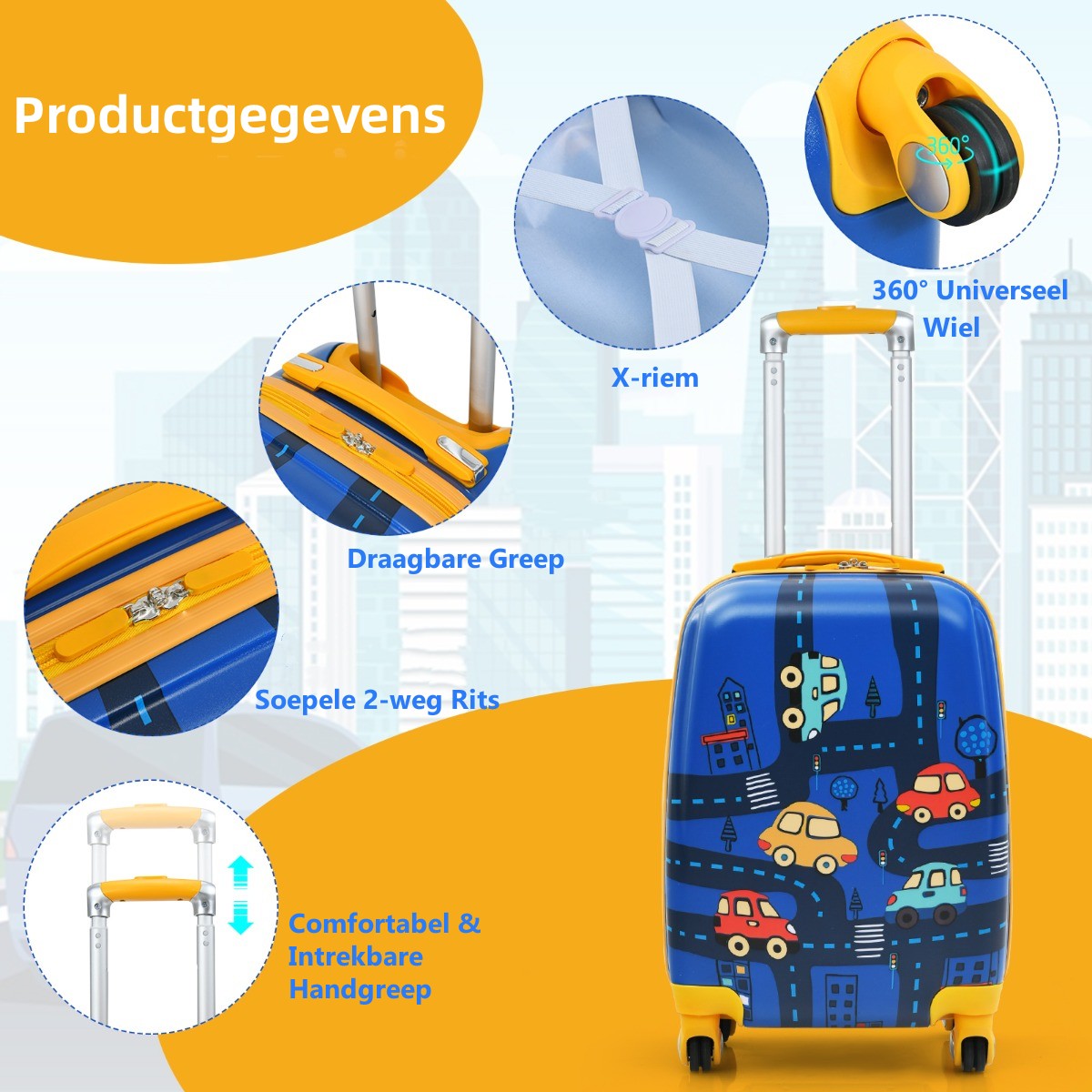 LIVSK 2-delige Kinderbagageset - 12" Rugzak en 18" Koffer - Lichtgewicht en Duurzaam - Ideaal voor School en Reizen - Blauw