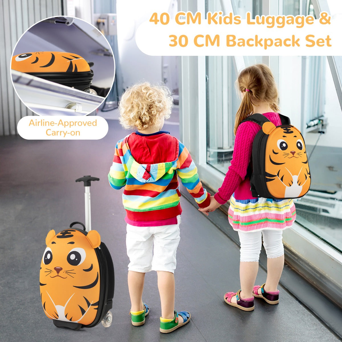LIVSK Kinderkofferset - 40 cm Rolkoffer en 30 cm Rugzak - Handbagage Goedgekeurd - Duurzaam en Leuk Ontwerp - Geel