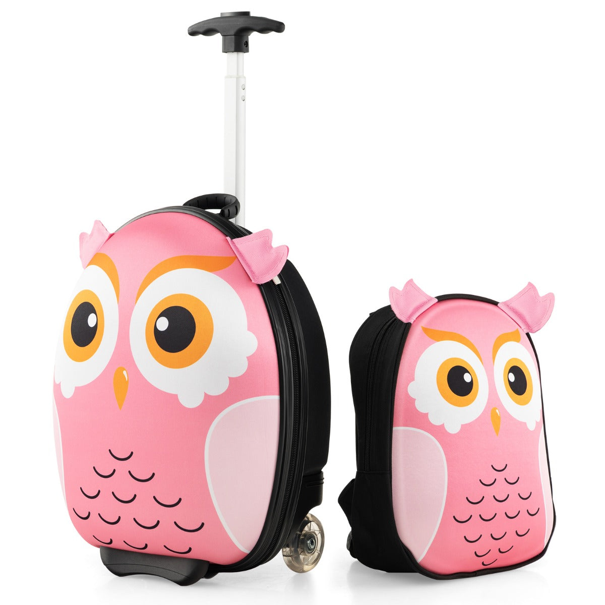 LIVSK 2-delige Kinderkofferset - Handbagage Rolkoffer 40 cm en Rugzak 30 cm - Krasbestendig - Leuk Ontwerp - Roze