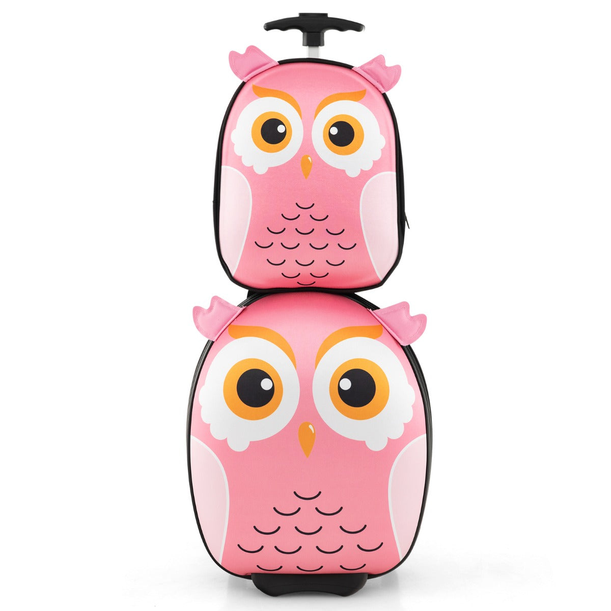 LIVSK 2-delige Kinderkofferset - Handbagage Rolkoffer 40 cm en Rugzak 30 cm - Krasbestendig - Leuk Ontwerp - Roze