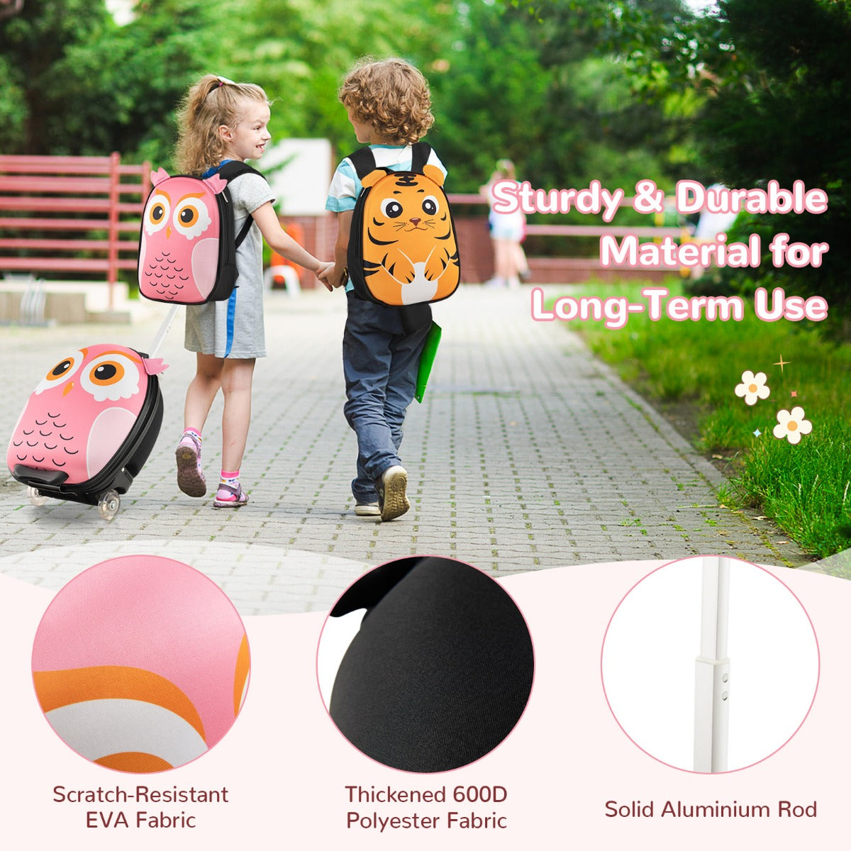 LIVSK 2-delige Kinderkofferset - Handbagage Rolkoffer 40 cm en Rugzak 30 cm - Krasbestendig - Leuk Ontwerp - Roze