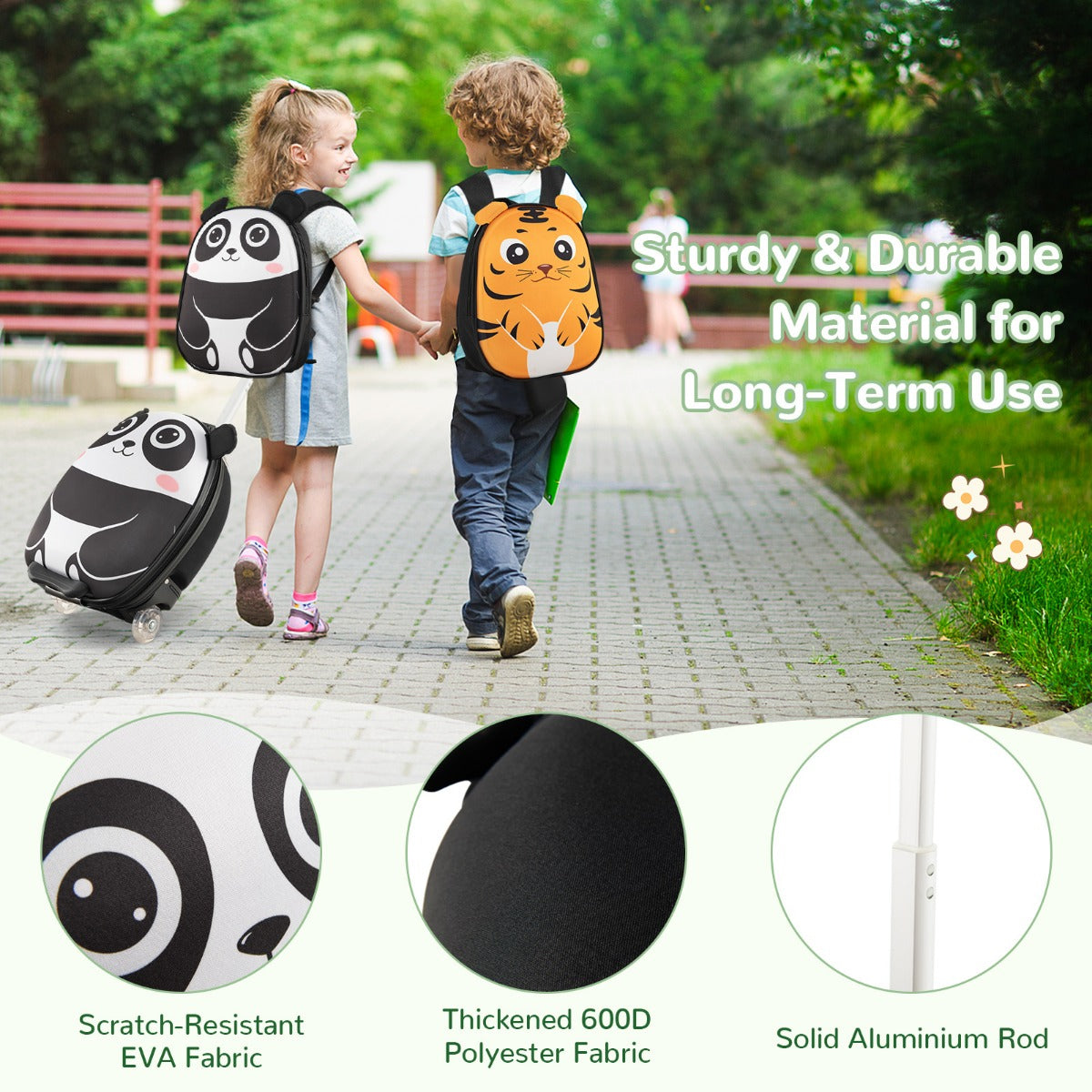 Livsk costway 2 delige kinderkofferset met 40 cm kinderkoffer 30 cm rugzak rollende koffer reistrolleykofferset voor kinderen zwart wit 6