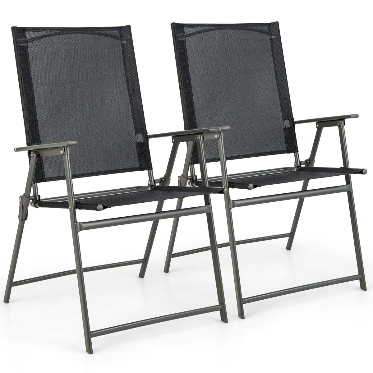 LIVSK Set van 2 Terrasstoelen - Hoge Rugleuningen - Ergonomisch - Weerbestendig - Opvouwbaar - Tot 150 kg - Zwart