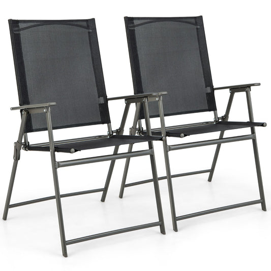 LIVSK Set van 2 Terrasstoelen - Hoge Rugleuningen - Ergonomisch - Weerbestendig - Opvouwbaar - Tot 150 kg - Zwart