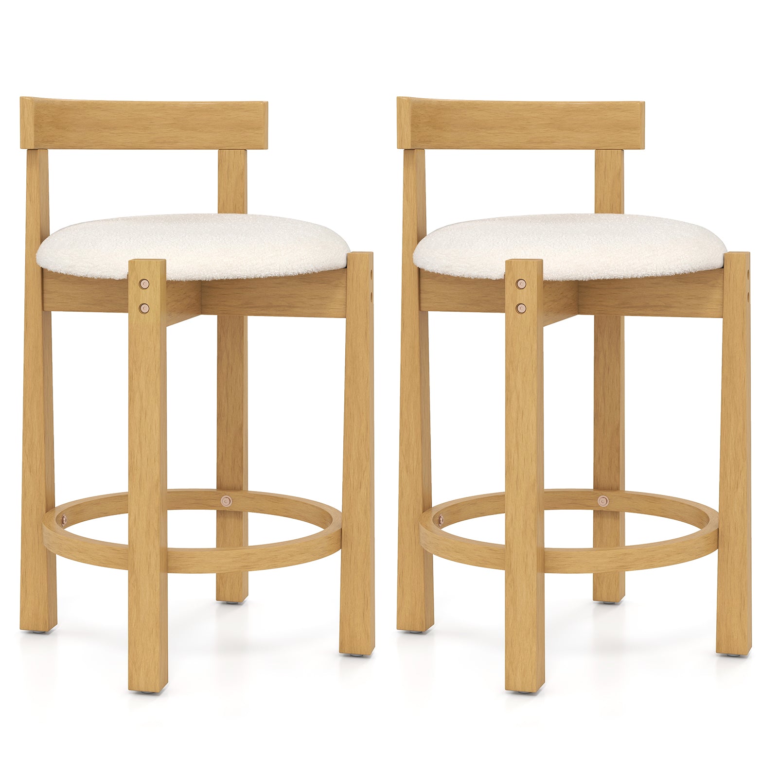 LIVSK Barkrukken Set van 2 - Rubberhouten Frame - Zachte Teddyvelours Zitting - Ergonomische Rugleuning - Zithoogte 62 cm -