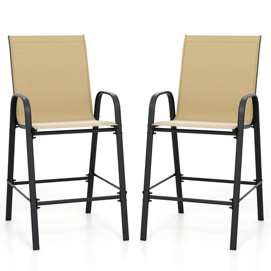 LIVSK Barkrukken Set van 2 - Ergonomisch met Hoge Rugleuning en Armleuningen - Tot 150 kg - Voor Bartafels 101-110 cm - Beige +