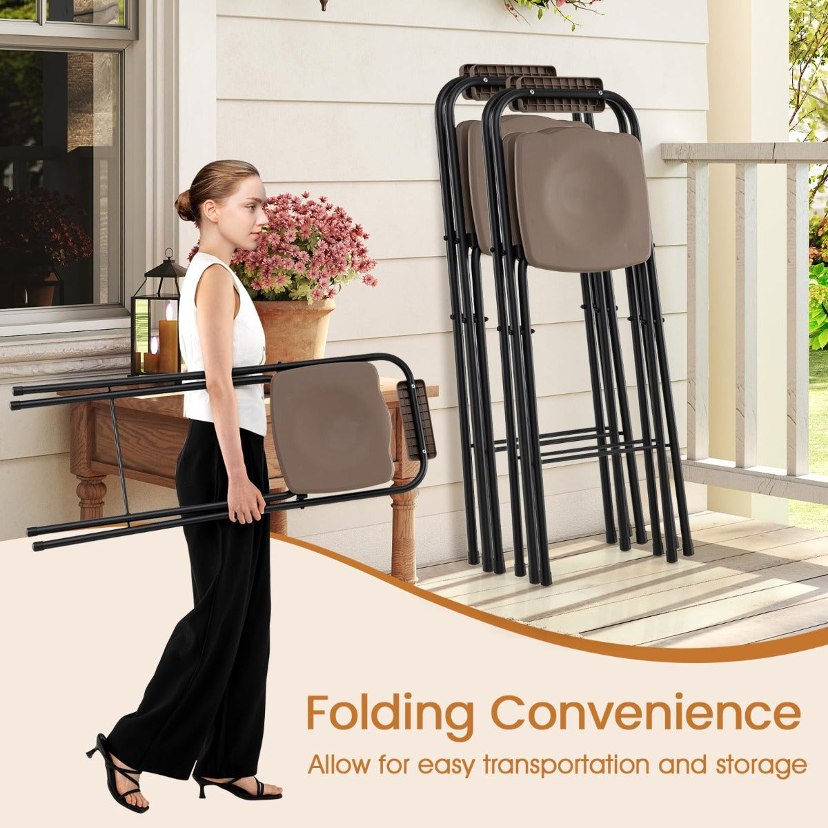 LIVSK Opvouwbare Terras-Barstoelen - Ergonomisch Comfort - Robuust Metalen Frame - Belastbaar tot 150 kg - Bruin en Zwart