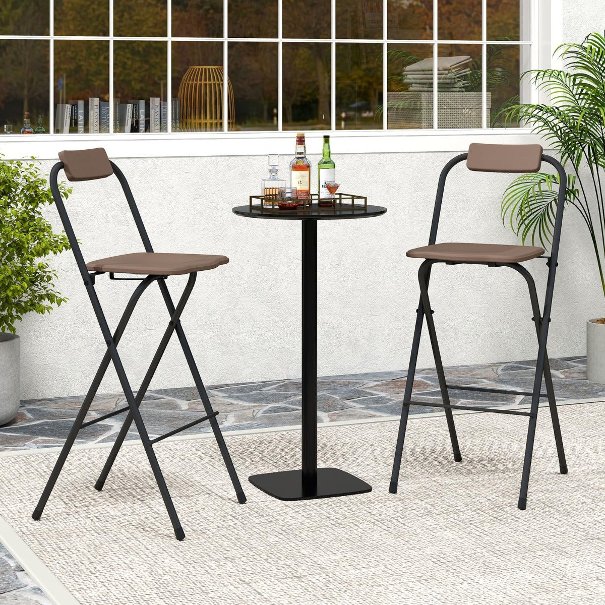LIVSK Opvouwbare Terras-Barstoelen - Ergonomisch Comfort - Robuust Metalen Frame - Belastbaar tot 150 kg - Bruin en Zwart