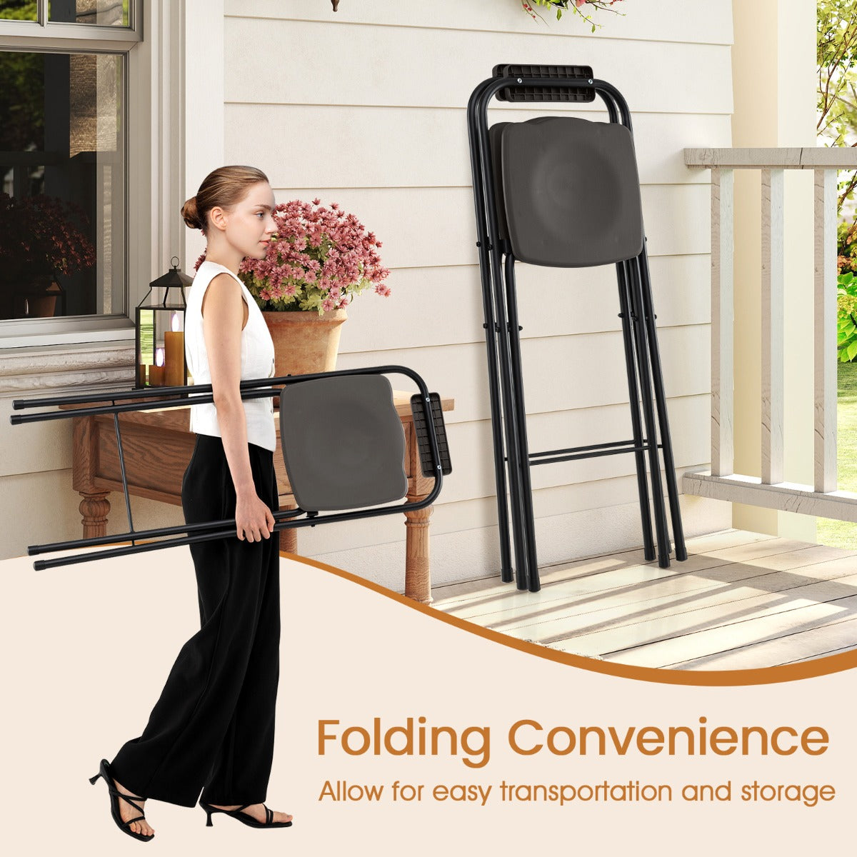 LIVSK Opvouwbare Hoge Terrasbarstoelen - Ergonomisch met Voetsteun - Robuust Metaal - Belastbaar tot 150 kg - 48 x 42,5 x 101 cm