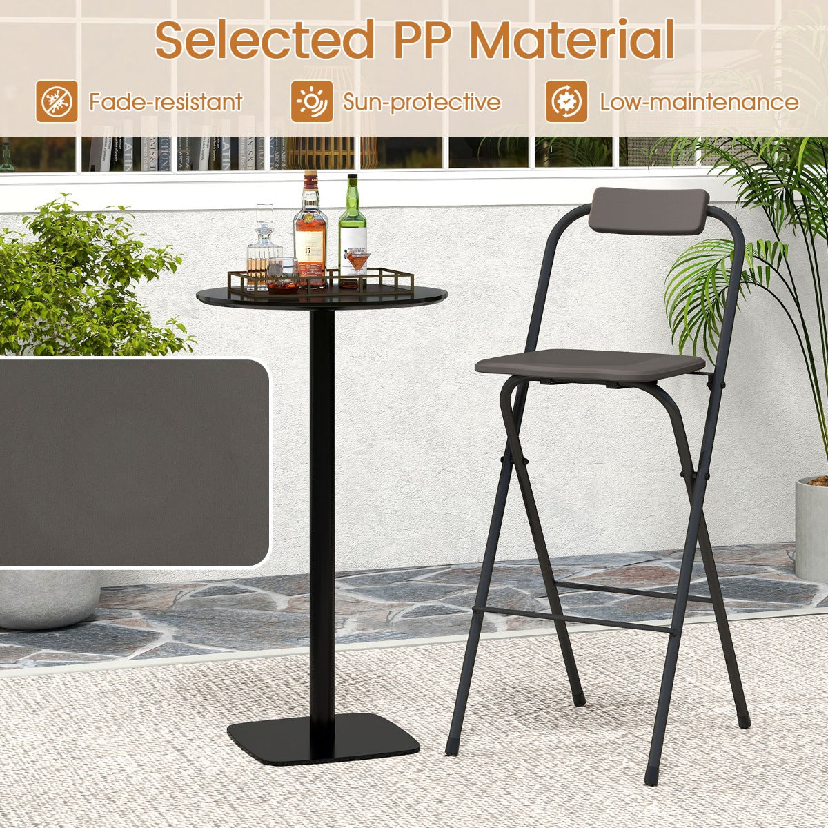 LIVSK Opvouwbare Hoge Terrasbarstoelen - Ergonomisch met Voetsteun - Robuust Metaal - Belastbaar tot 150 kg - 48 x 42,5 x 101 cm