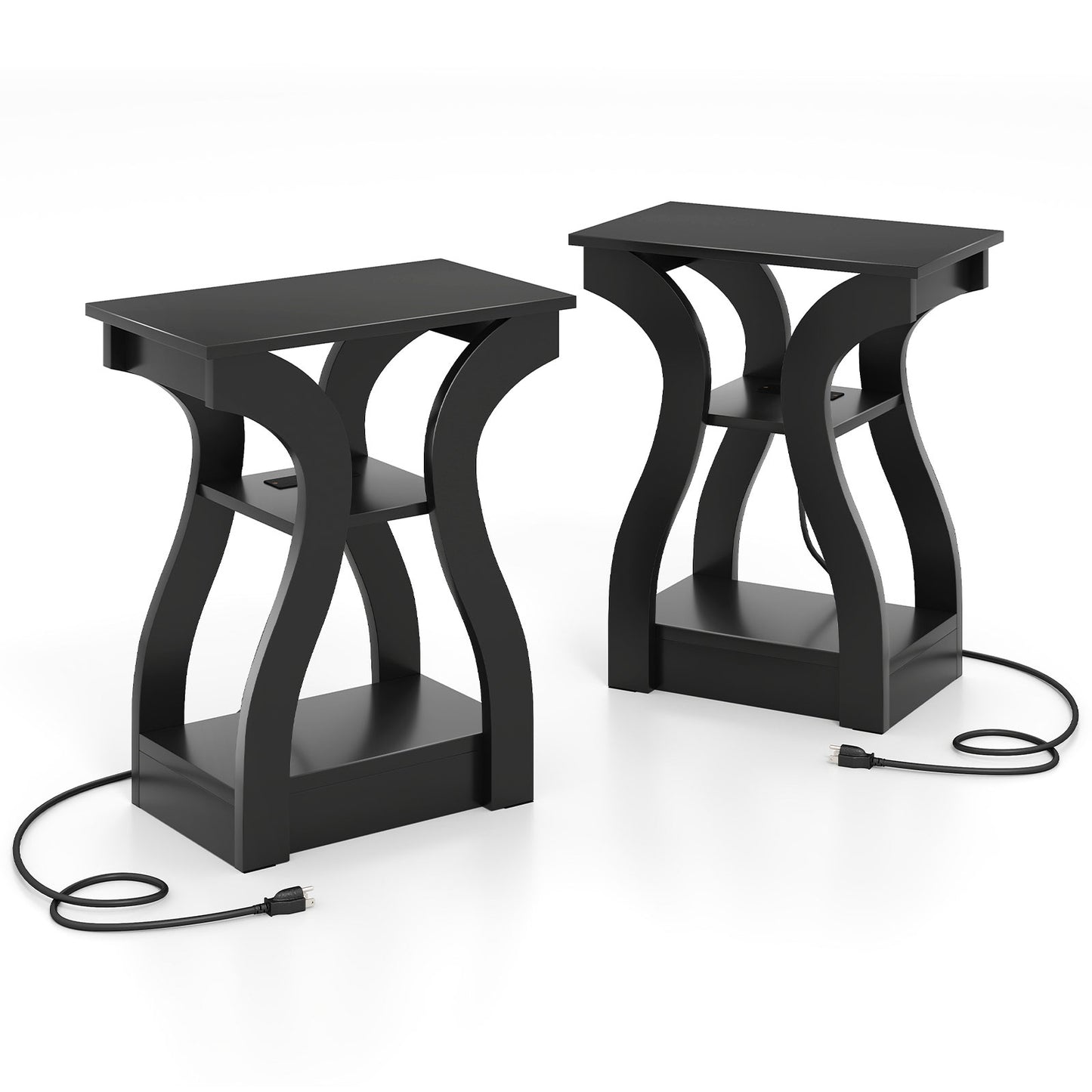 LIVSK Set van 2 Bijzettafels met Oplaadstation - 3-Laags Ontwerp - Antislip - Modern en Stevig - 50 x 30 x 60,5 cm - Zwart