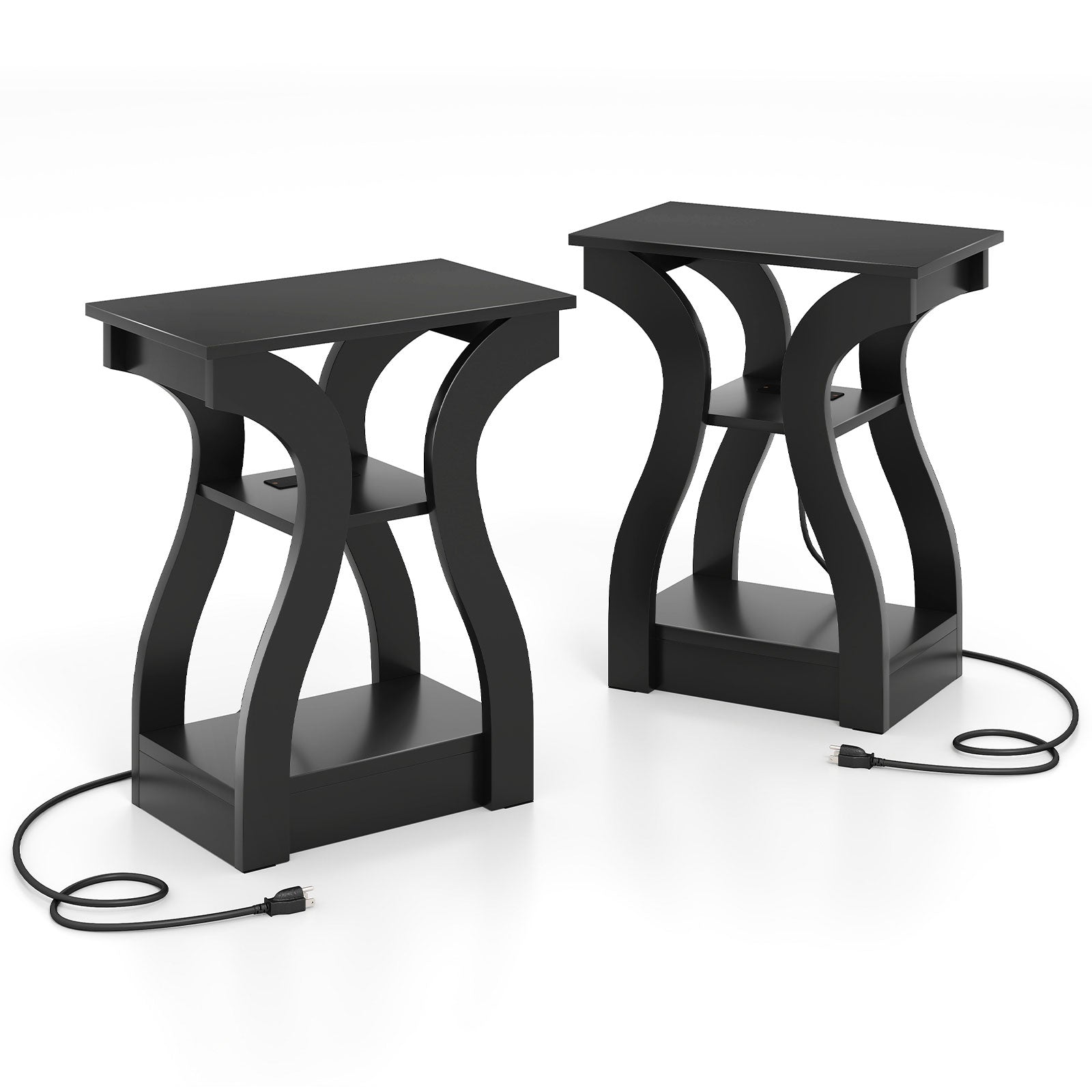 LIVSK Set van 2 Bijzettafels met Oplaadstation - 3-Laags Ontwerp - Antislip - Modern en Stevig - 50 x 30 x 60,5 cm - Zwart