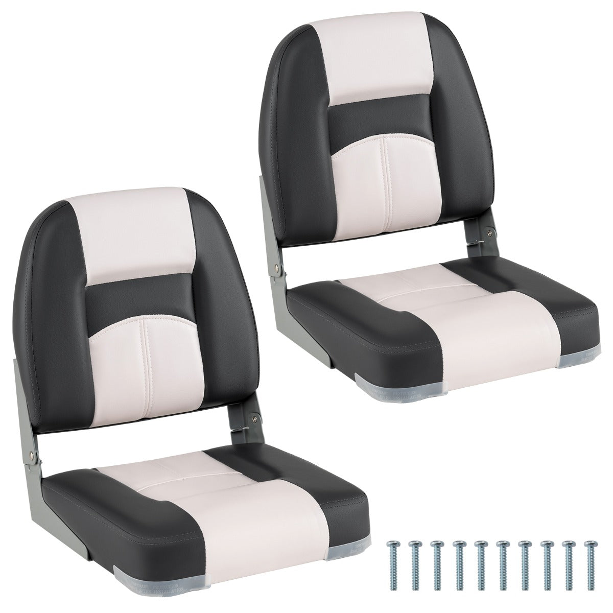 LIVSK Bootstoelenset - 2 Delige Set met Gewatteerde Rugleuningen - Opvouwbaar en Weerbestendig - 42 x 49 x 51 cm - Grijs + Wit