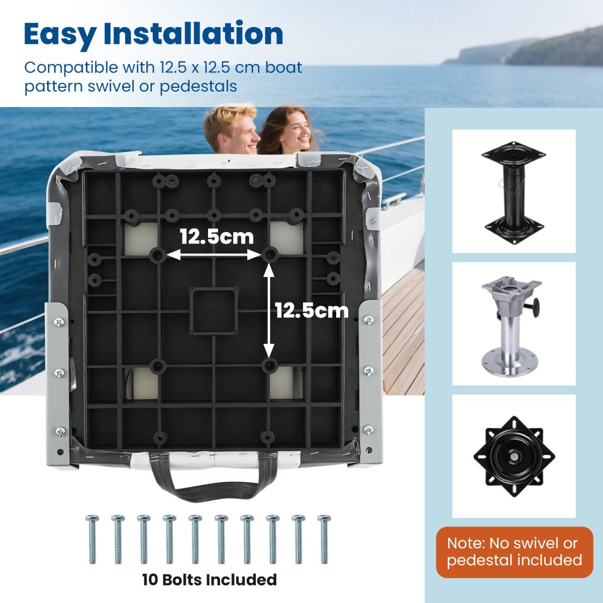 LIVSK Bootstoelenset - 2 Delige Set met Gewatteerde Rugleuningen - Opvouwbaar en Weerbestendig - 42 x 49 x 51 cm - Grijs + Wit