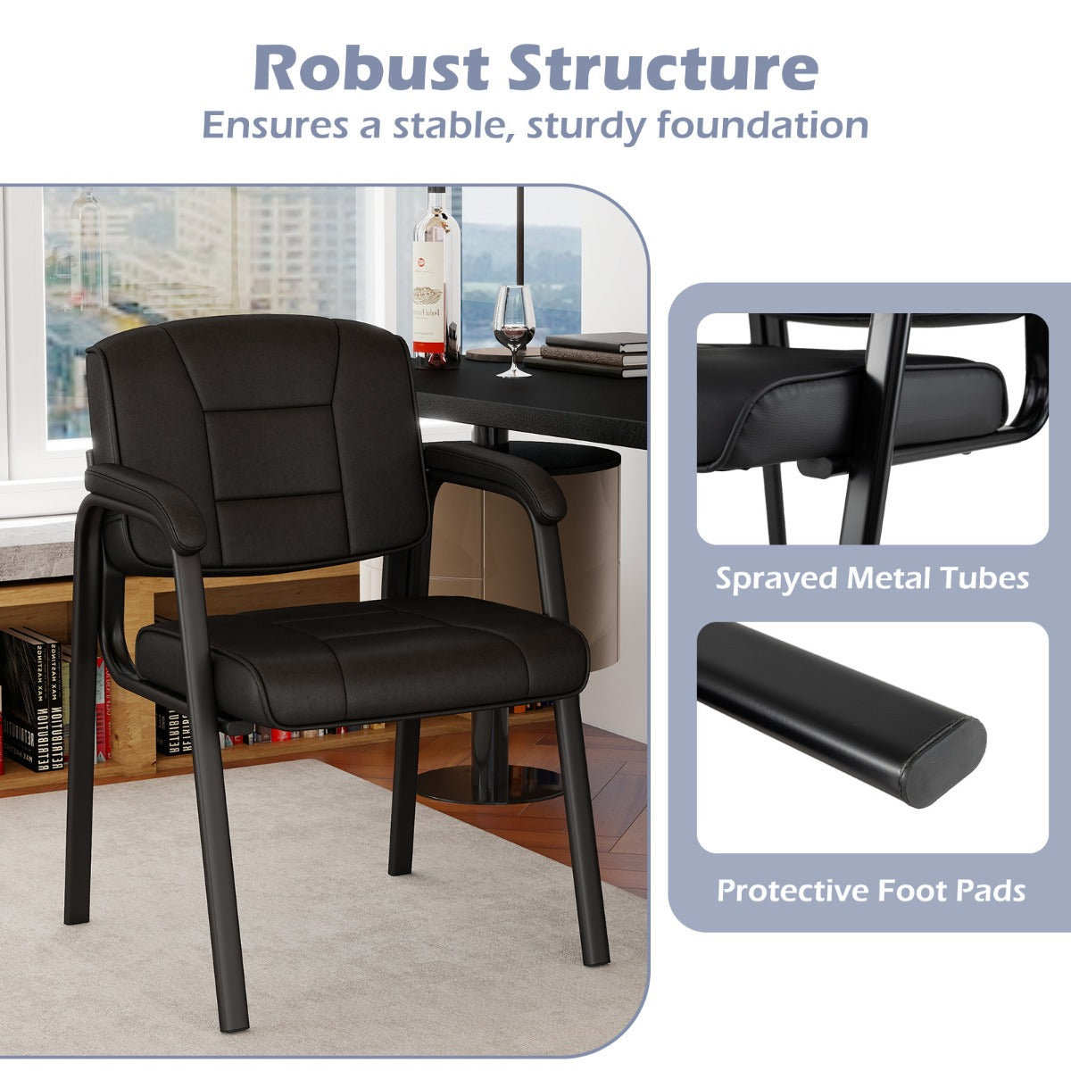 LIVSK Groot en Hoog Gastenstoelen - Ergonomisch Ontwerp - Kunstleren Bekleding - Tot 180 kg - Inclusief Voetkussens - Zwart