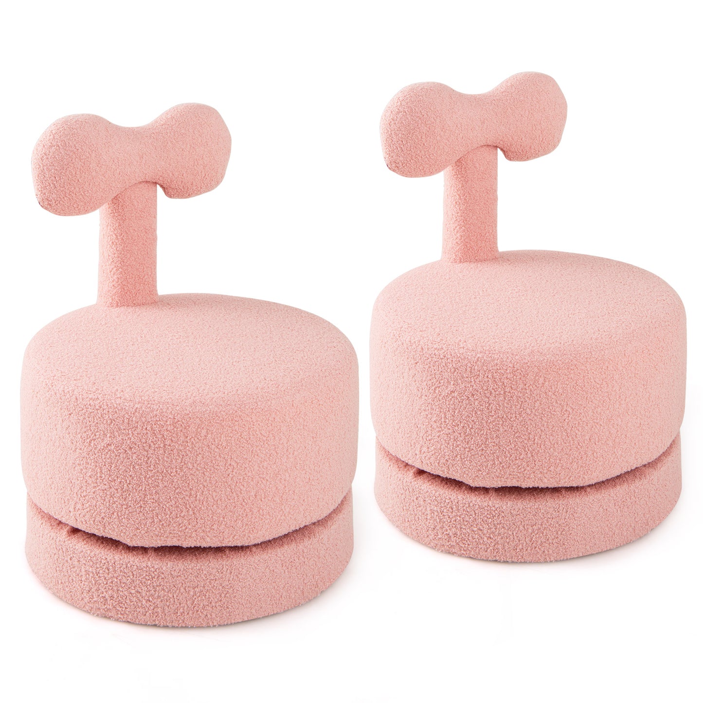 LIVSK Draaistoelen voor Kinderen - 360° Draaifunctie - Zacht Teddy-Velours - Strikrugleuning - Tot 100 kg - Roze
