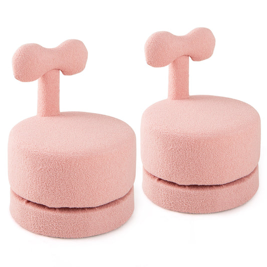 LIVSK Draaistoelen voor Kinderen - 360° Draaifunctie - Zacht Teddy-Velours - Strikrugleuning - Tot 100 kg - Roze