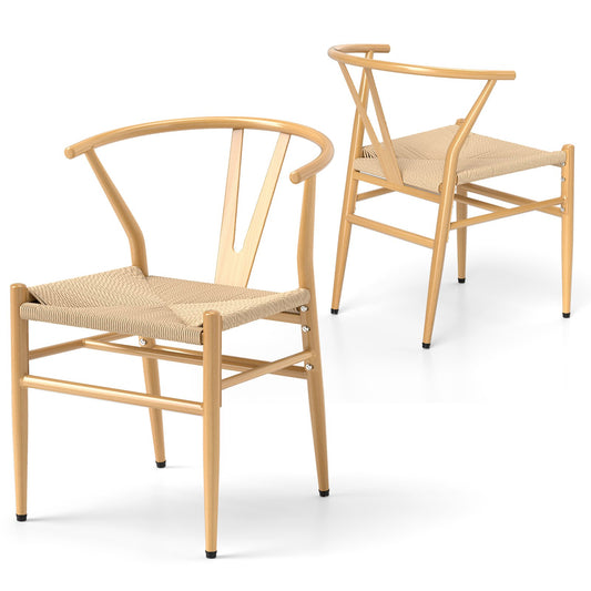LIVSK Eethoekstoelset - Ergonomisch met Y-vormige Rugleuningen - Gevlochten Kraftpapier - Duurzaam Metaal - Tot 150 kg - Naturel