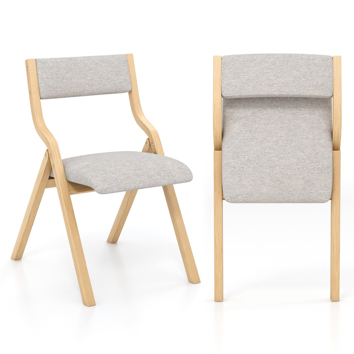 LIVSK Klapstoelen Set van 2 - Ruimtebesparend - Gebogen Houten Frame - Ademend Linnen - Tot 140 kg - Grijs+Natuur