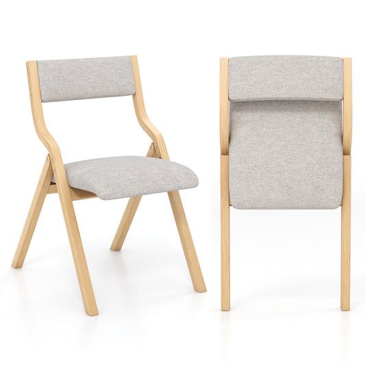 LIVSK Klapstoelen Set van 2 - Ruimtebesparend - Gebogen Houten Frame - Ademend Linnen - Tot 140 kg - Grijs+Natuur