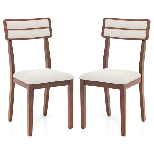 LIVSK Gestoffeerde Eetkamerstoelen - Slijtvast Linnen - Ergonomische Rugleuning - Rubberwood Poten - Set van 2 - Notenhout