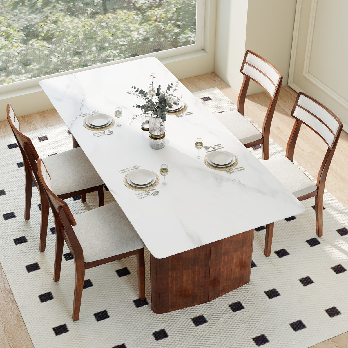 LIVSK Gestoffeerde Eetkamerstoelen - Slijtvast Linnen - Ergonomische Rugleuning - Rubberwood Poten - Set van 2 - Notenhout