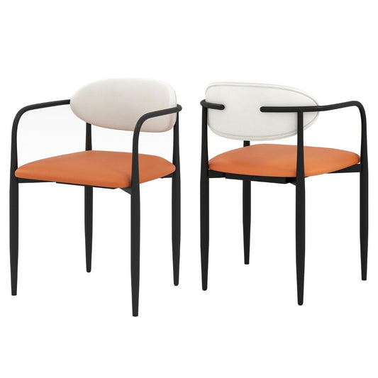 LIVSK Eetkamerstoelen Set van 2 - Ruime Zitting - Gebogen Rugleuning - Metalen Frame - Tot 150 kg - Wit + Oranje + Zwart