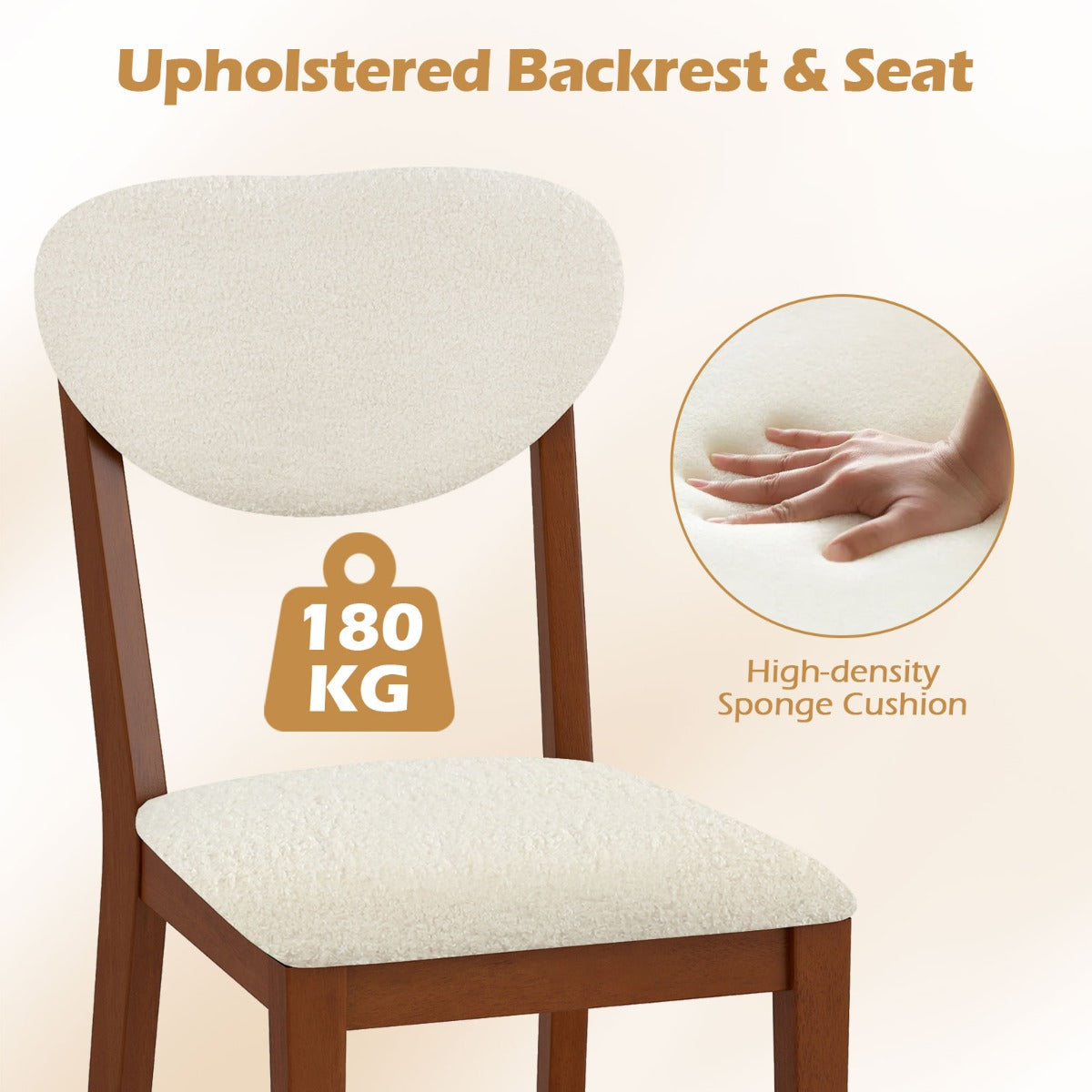 LIVSK Luxe Eetkamerstoelen met Sherpa Fleece - Ergonomisch en Comfortabel - Set van 2 - Draagvermogen 180 kg - Wit