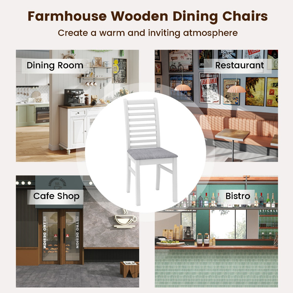 LIVSK Houten Eetkamerstoelen - Set van 2 - Kunstleren Bekleding - Ergonomisch - Draagvermogen 180 kg - Wit + Grijs