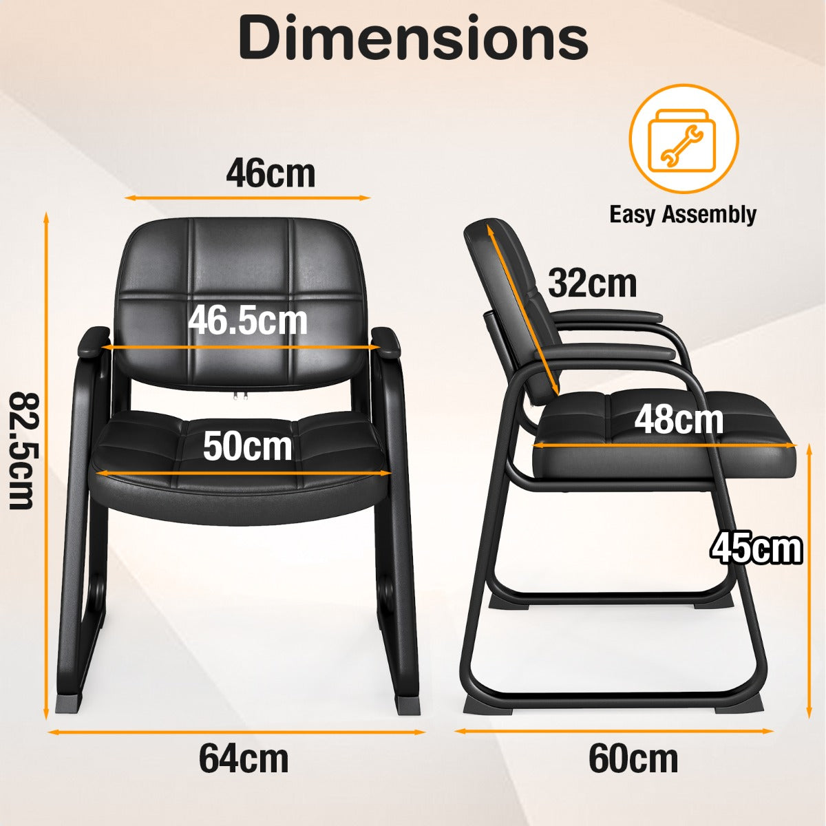LIVSK Ergonomische Gastenstoelen - Schuimvulling - Kunstleren Bekleding - Robuust Metaal - Tot 120 kg - Zwart