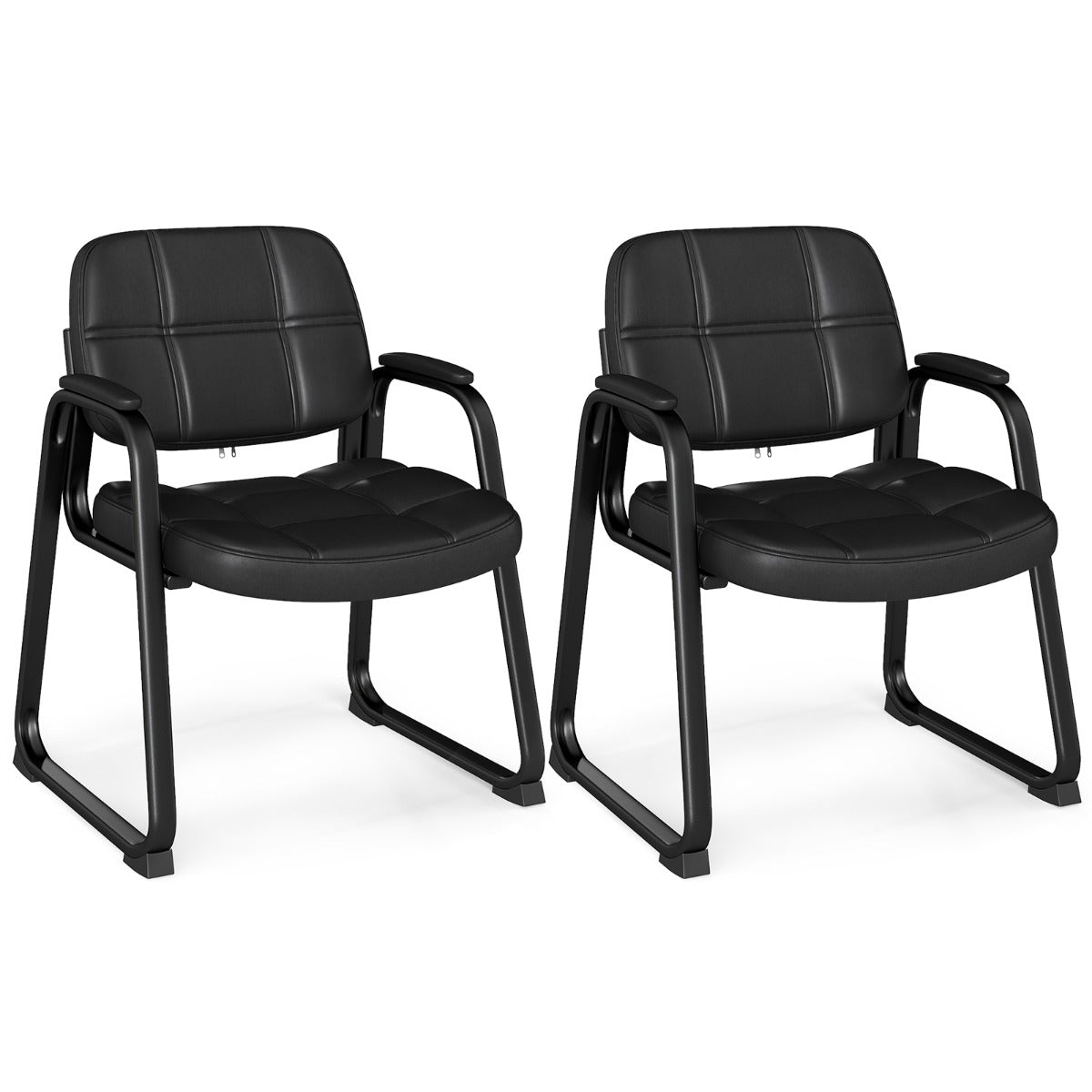 LIVSK Ergonomische Gastenstoelen - Schuimvulling - Kunstleren Bekleding - Robuust Metaal - Tot 120 kg - Zwart