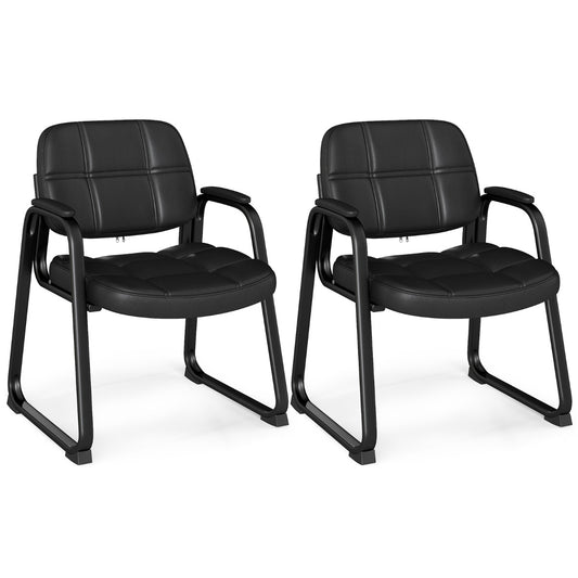 LIVSK Ergonomische Gastenstoelen - Schuimvulling - Kunstleren Bekleding - Robuust Metaal - Tot 120 kg - Zwart
