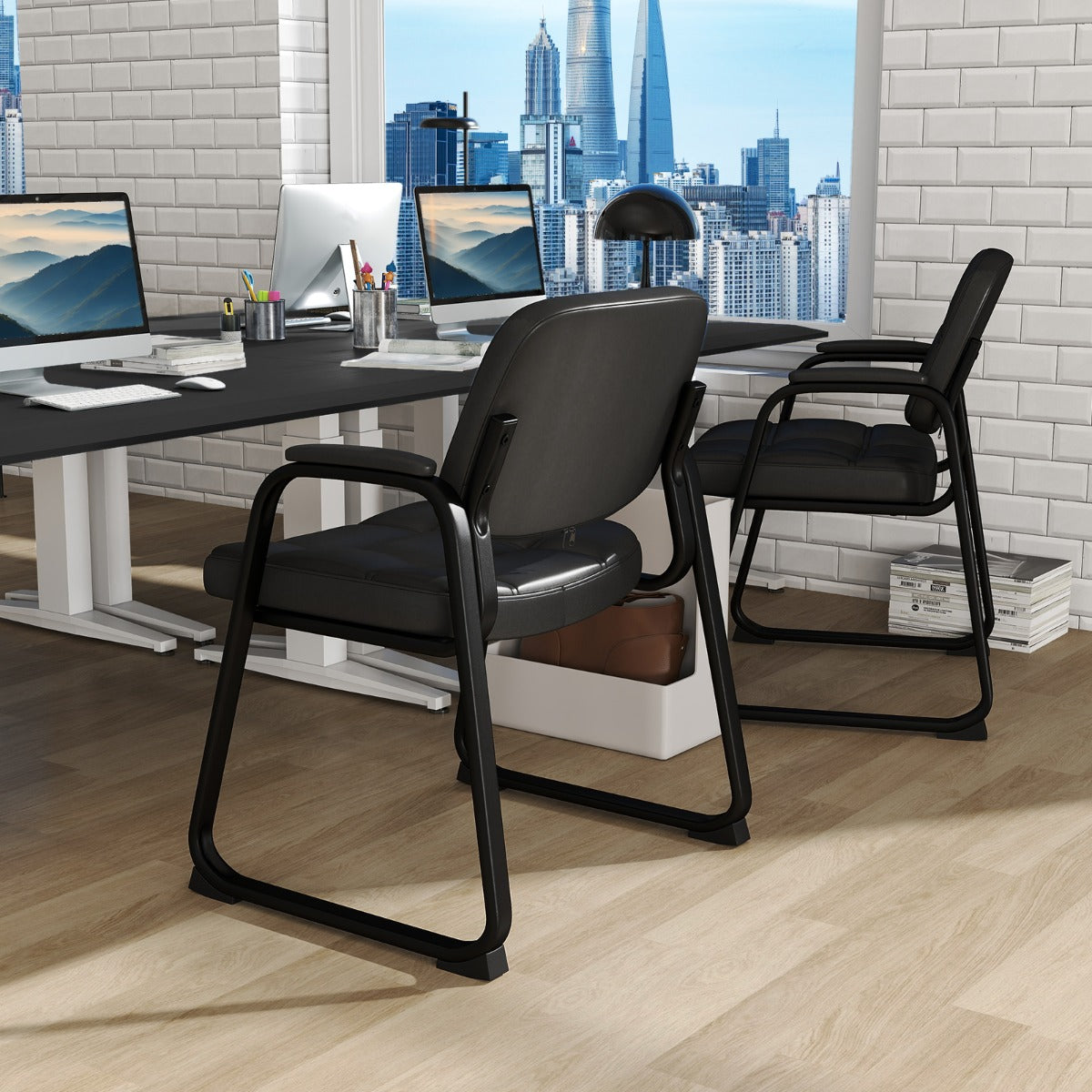 LIVSK Ergonomische Gastenstoelen - Schuimvulling - Kunstleren Bekleding - Robuust Metaal - Tot 120 kg - Zwart