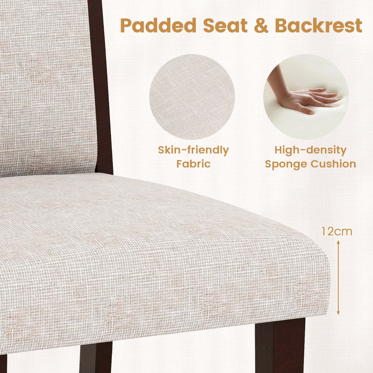 LIVSK 2-delige Set Eetkamerstoelen - Gestoffeerd met Ergonomische Rugleuning - Huidvriendelijke Stof - Tot 150 kg - Beige