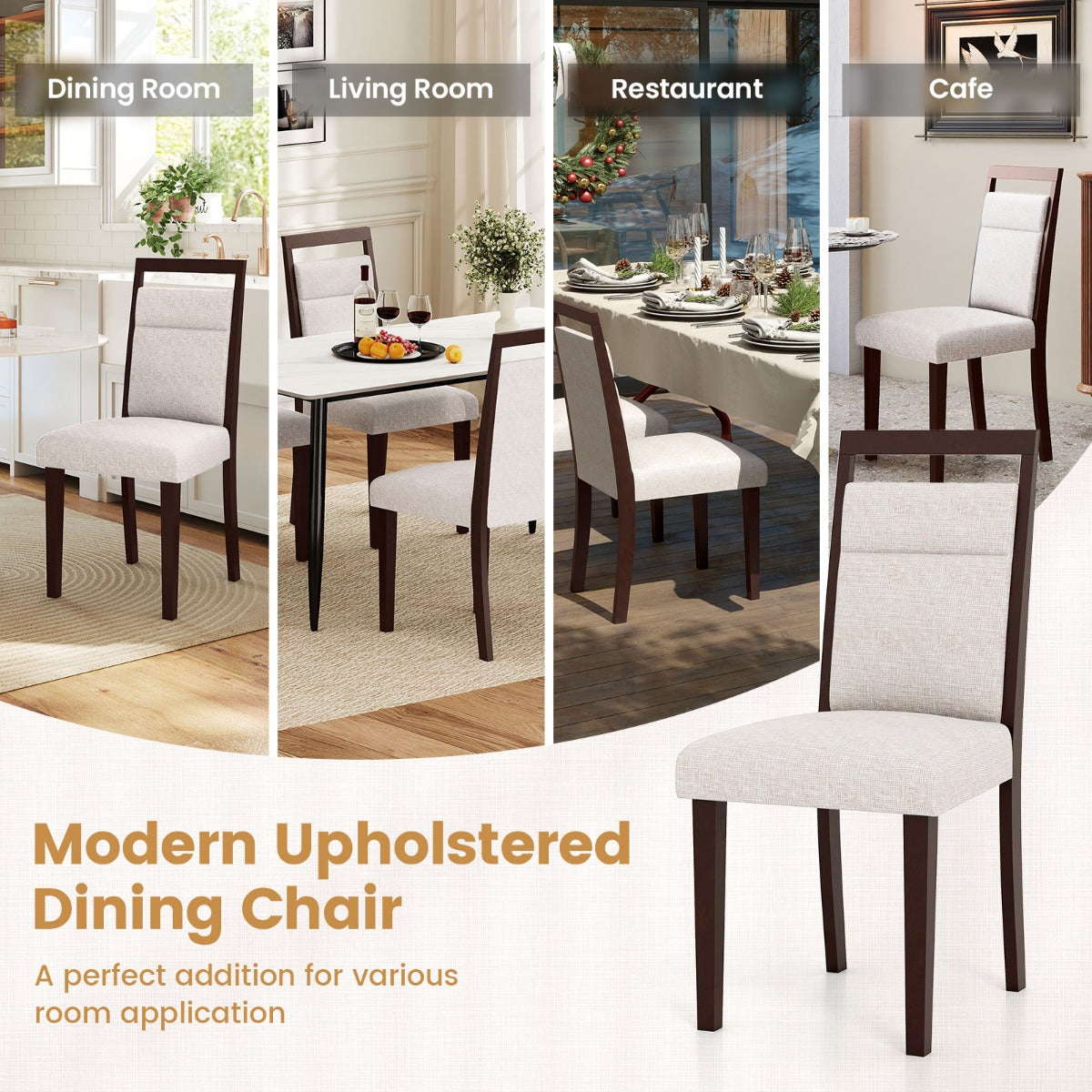 LIVSK 2-delige Set Eetkamerstoelen - Gestoffeerd met Ergonomische Rugleuning - Huidvriendelijke Stof - Tot 150 kg - Beige