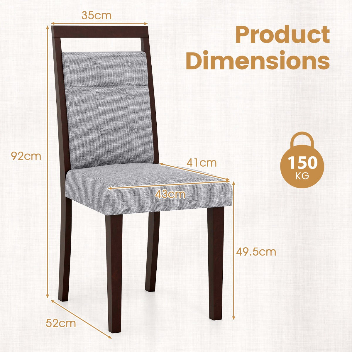 LIVSK Gestoffeerde Eetkamerstoelen - Ergonomisch Ontwerp - Comfortabele Zitting - Duurzaam Rubberboomhout - Tot 150 kg - Grijs