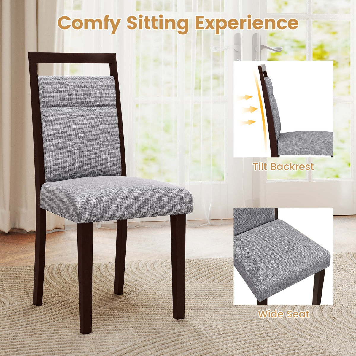 LIVSK Gestoffeerde Eetkamerstoelen - Ergonomisch Ontwerp - Comfortabele Zitting - Duurzaam Rubberboomhout - Tot 150 kg - Grijs