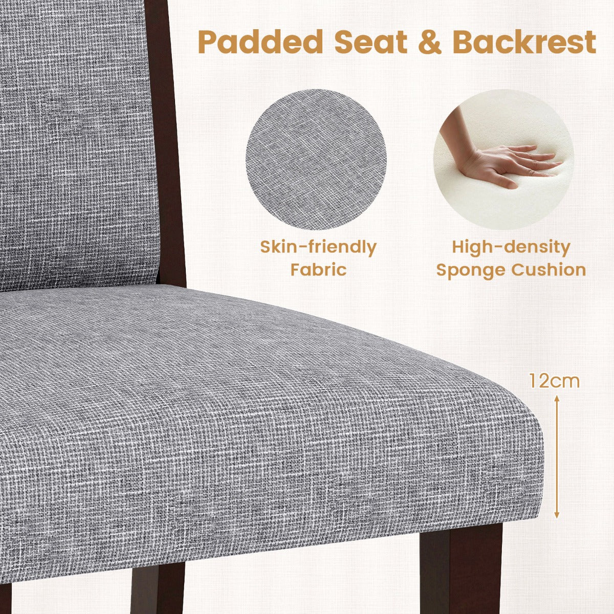 LIVSK Gestoffeerde Eetkamerstoelen - Ergonomisch Ontwerp - Comfortabele Zitting - Duurzaam Rubberboomhout - Tot 150 kg - Grijs