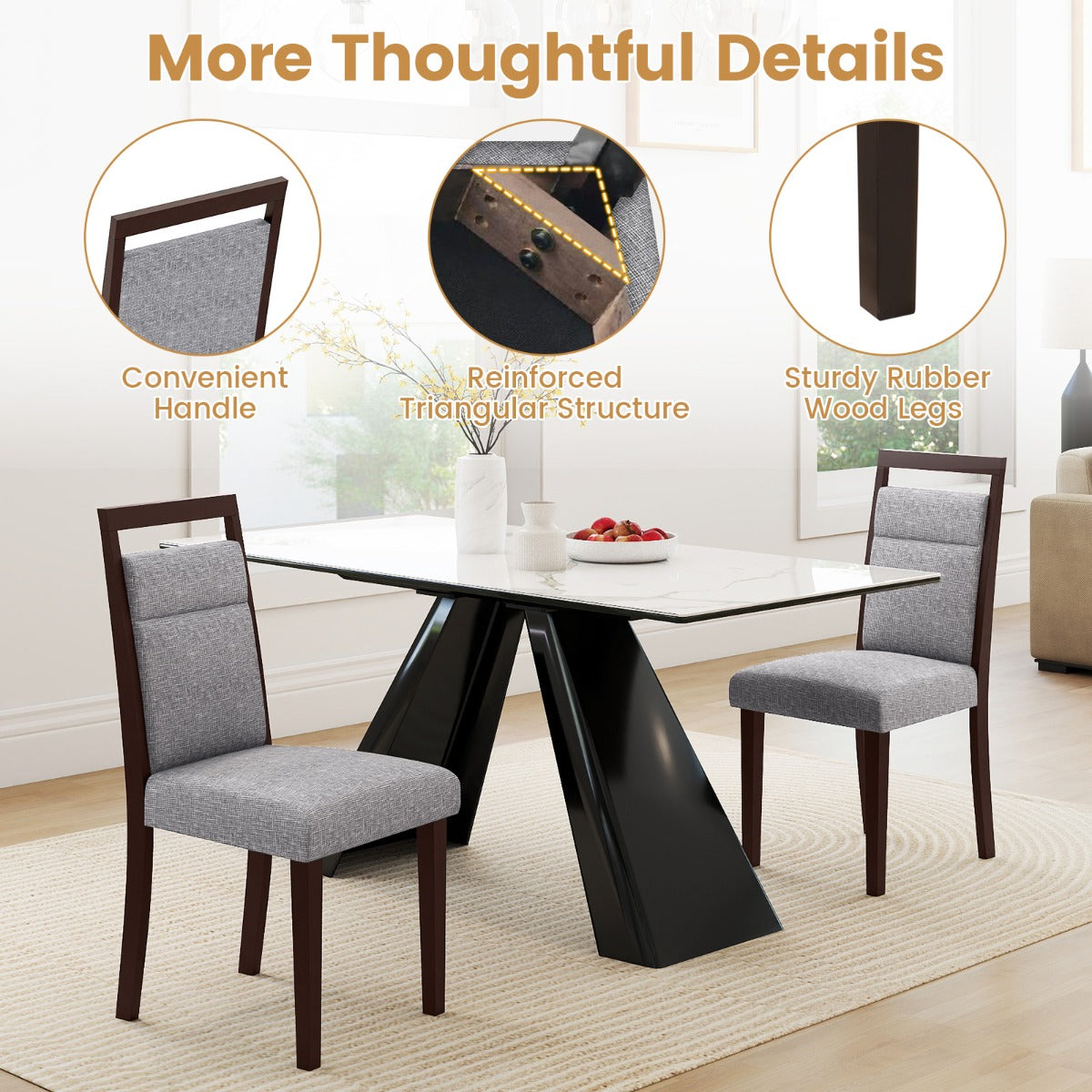 LIVSK Gestoffeerde Eetkamerstoelen - Ergonomisch Ontwerp - Comfortabele Zitting - Duurzaam Rubberboomhout - Tot 150 kg - Grijs