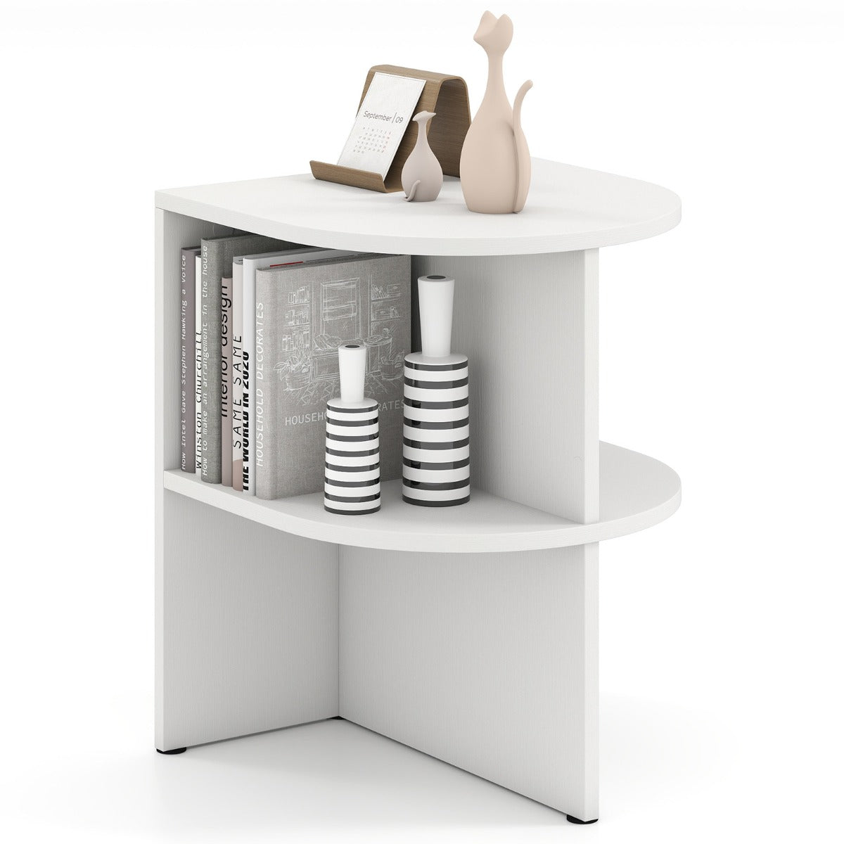 LIVSK Halfronde Bijzettafel Set - 2 Open Planken - Compact en Elegant - 38 x 38 x 48,5 cm - Wit