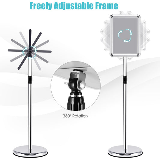 LIVSK Hoogteverstelbare A4 Informatiehouder - Draaiende Posterstandaard met Antireflecterende Lens - Robuuste Voet - Zilver