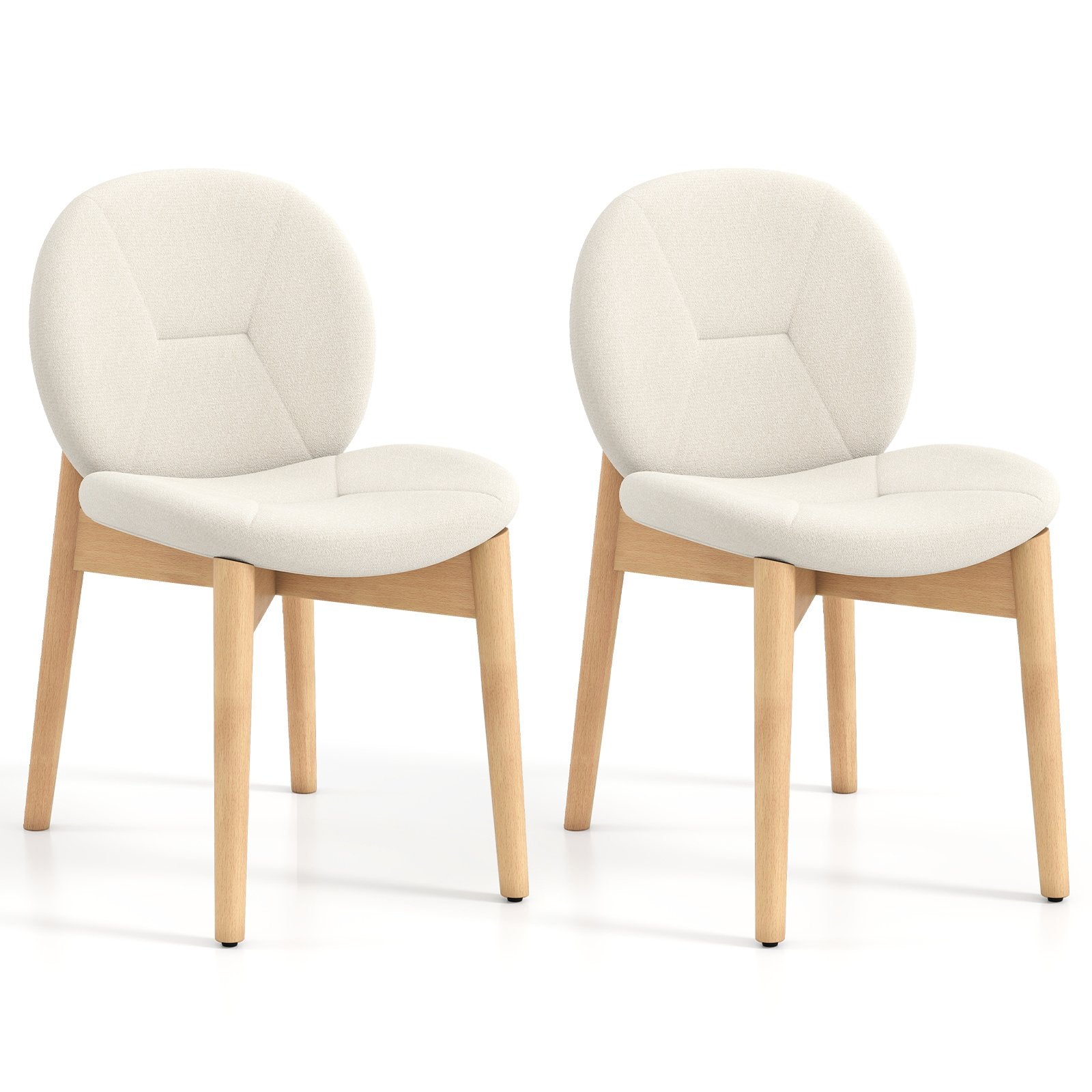 LIVSK Houten Eetkamerstoelen - Rubberhout Poten - Ergonomisch Ontwerp - Hoogdicht Schuim - Set van 2 - Wit+Natuurlijk