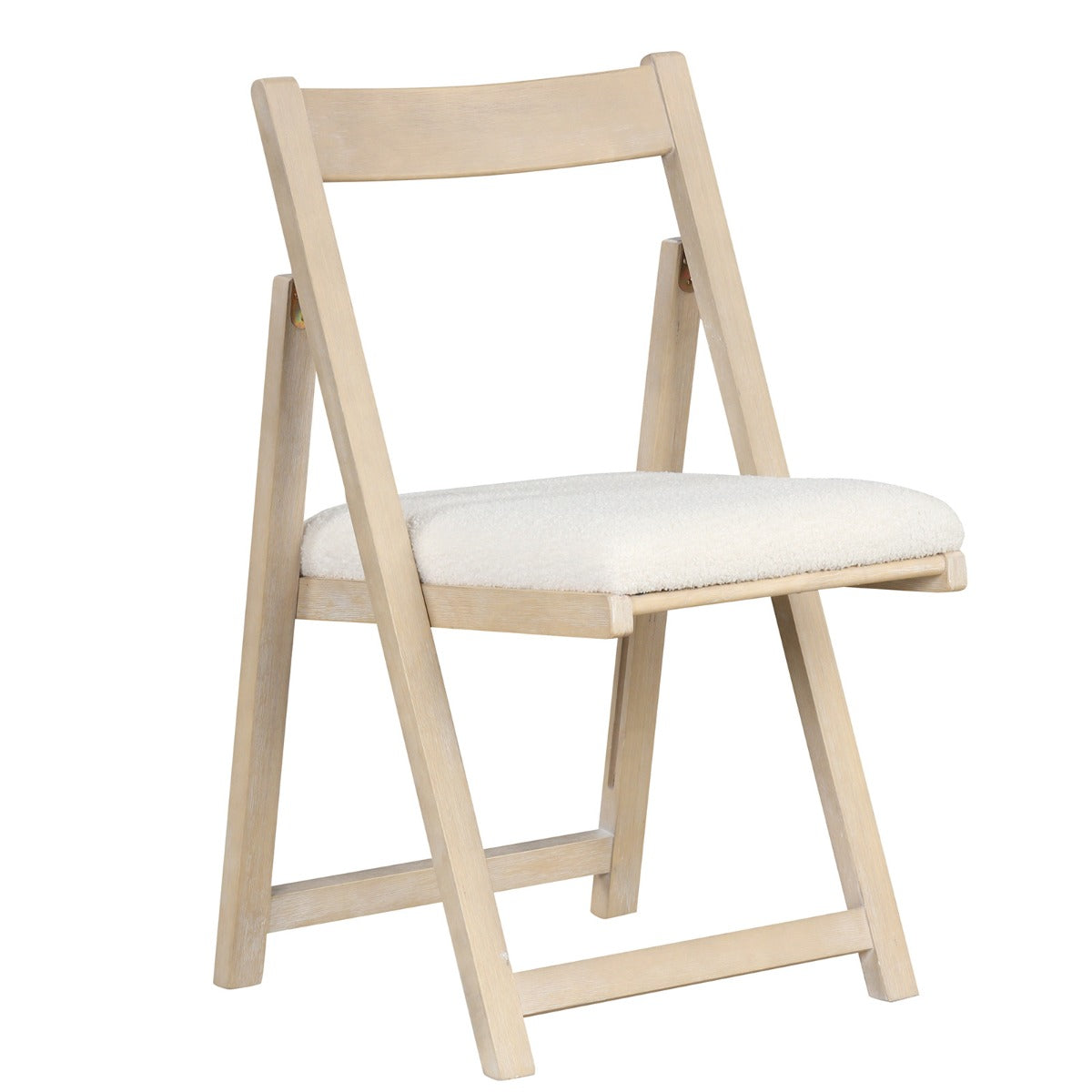 LIVSK Opklapstoel - Rubberhout Frame - Hoogdichtheidsschuim - Faux Sherpa Bekleding - Ruimtebesparend - Beige