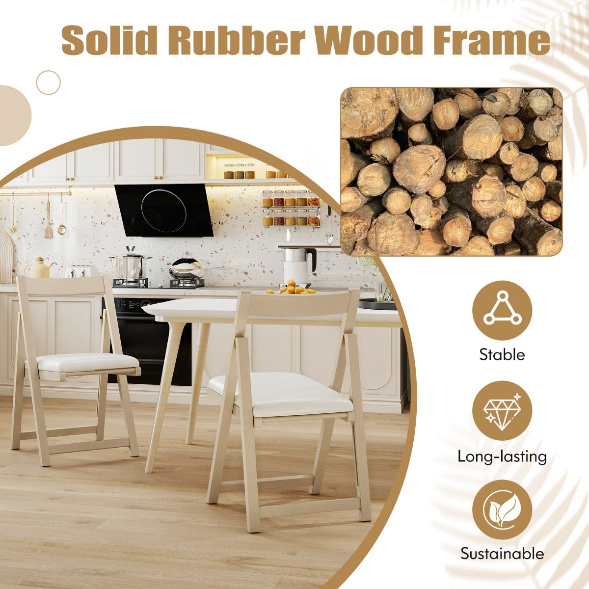 LIVSK Opklapstoel - Rubberhout Frame - Hoogdichtheidsschuim - Faux Sherpa Bekleding - Ruimtebesparend - Beige