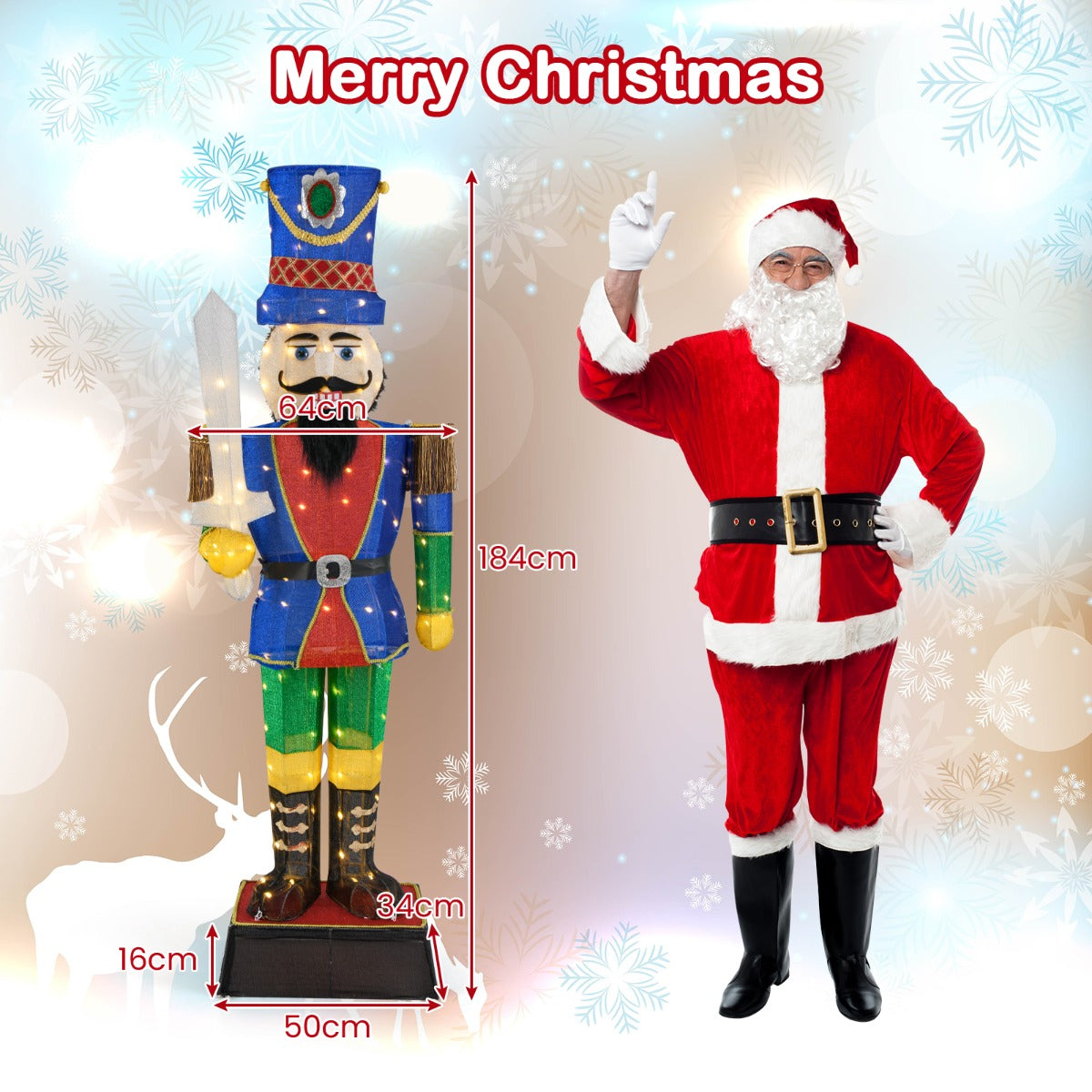 LIVSK Verlichte Kerstdecoratie Notenkraker Figuur - XXL 184 cm - Kerst - Rood
